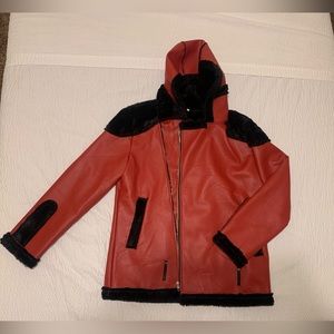 faux leather red jacket size L new